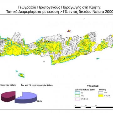 MCDs with amount of land >1% under the protection of NATURA 2000 Network in Crete